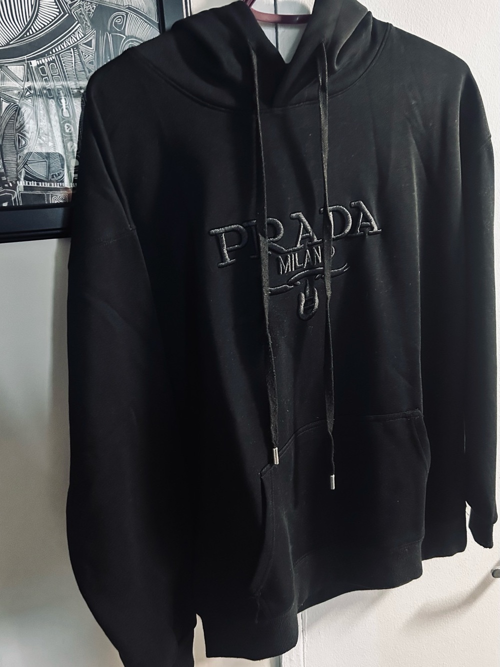 Prada Black Hooded Sweatshirt New with Tags